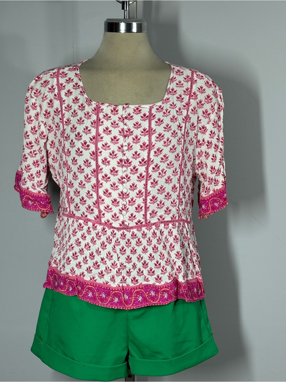 Buffalo David Bitton White Blouse with Pink Floral Print